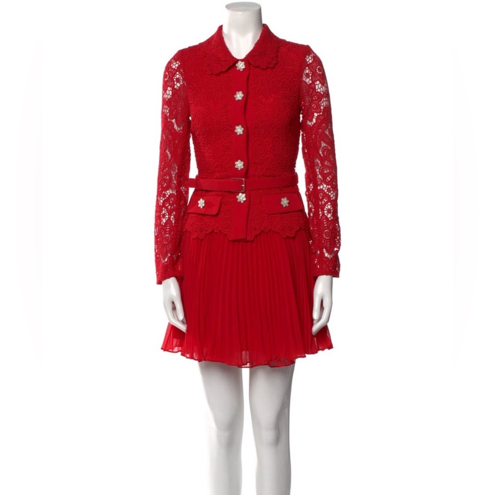 SELF-PORTRAIT Crystal Embellished Guipure Lace Minidress - Sz 8 - Picture 2 of 16